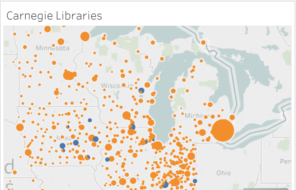 Data visualization mapping Carnegie Libraries