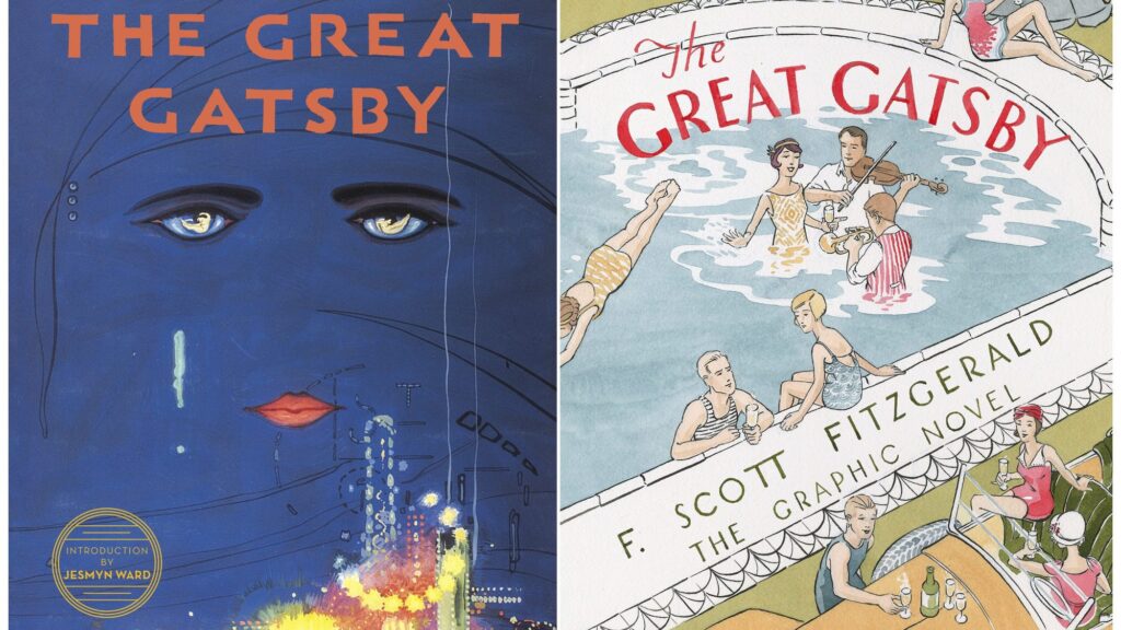 Book covers of The Great Gatsby and The Great Gatsby graphic novel