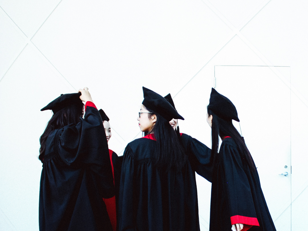 Chinese students in gradution gowns