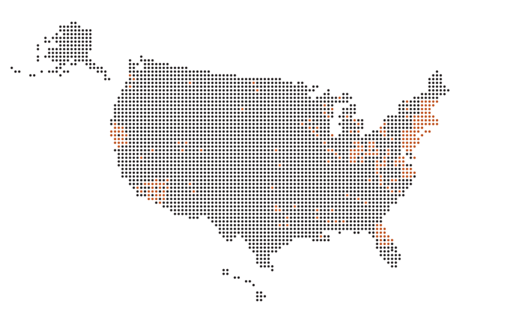 US maps with black and orange dots